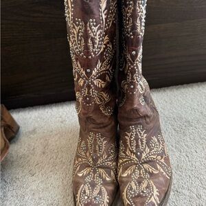 Lucchese Brown Embroidered Heeled Boots